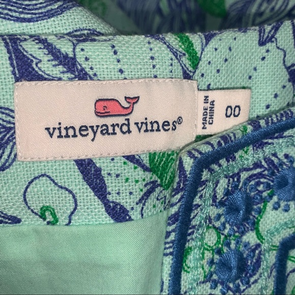 VINEYARD VINES Linen dress Embroidered flower bird tunic shift dress 00 wedding - Picture 13 of 13